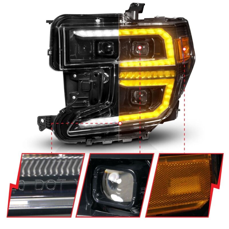 ANZO 19-21 GMC Sierra 1500 LED Projector Headlight w/Switchback+Sequential - Black Headlights ANZO