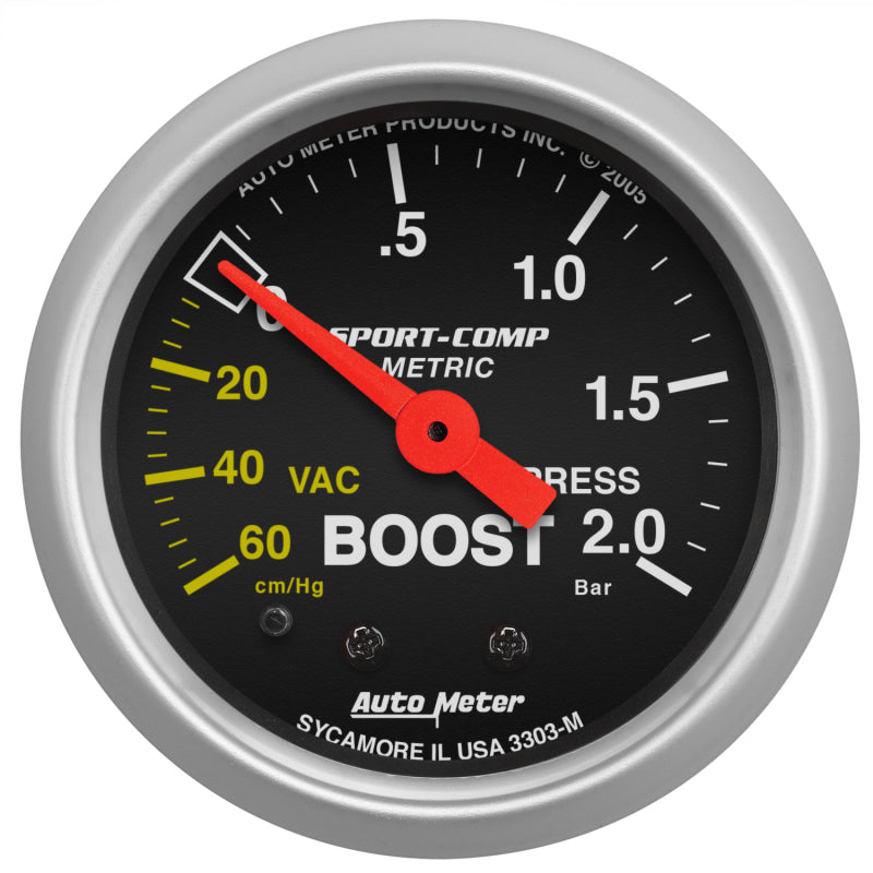 Autometer Sport-Comp 52mm 60cm/HG -2.0 Bar Mechanical Boost Gauge Gauges AutoMeter