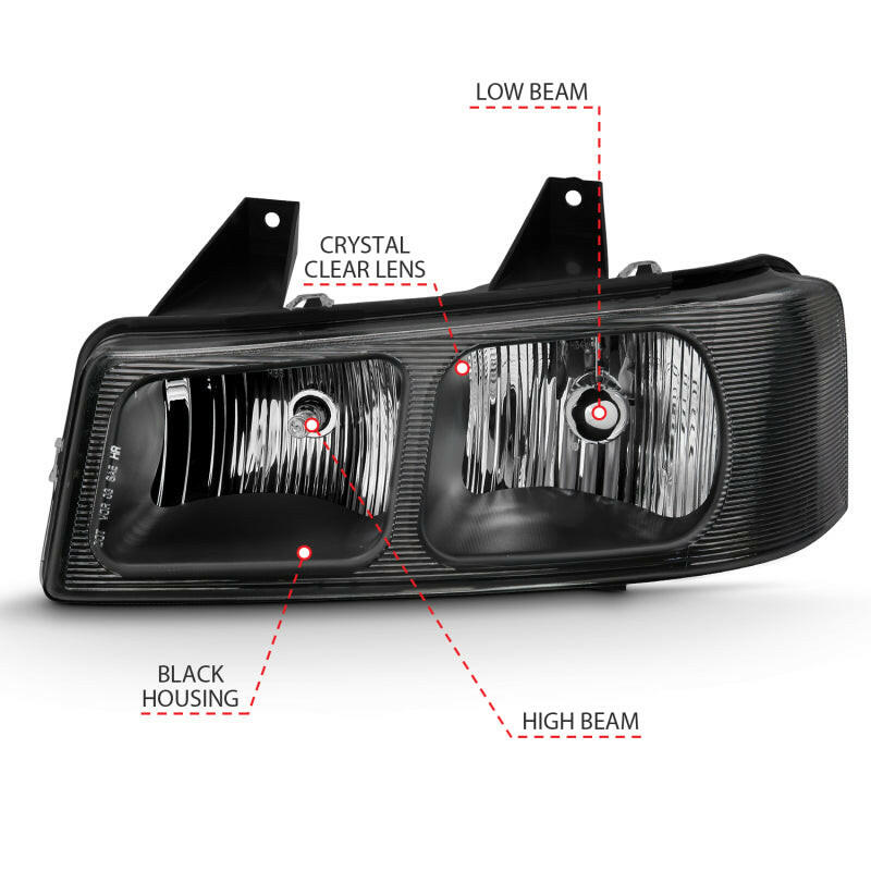 ANZO 2003-2017 Chevy Express Crystal Headlight Black Headlights ANZO