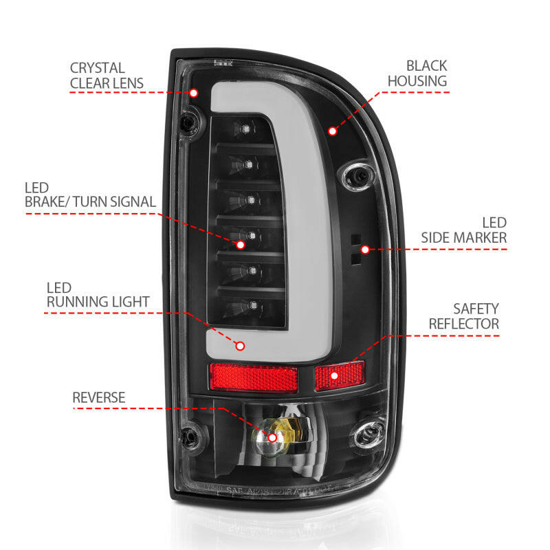 ANZO 95-00 Toyota Tacoma LED Taillights Black Housing Clear Lens (Pair) Tail Lights ANZO