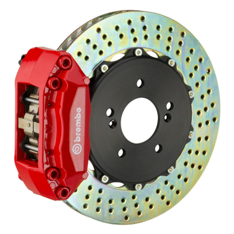 Brembo 00-02 CL500 Rear GT BBK 4 Piston Cast 2pc 328x28 2pc Rotor Drilled-Red Brake Kits - Performance Slot Brembo
