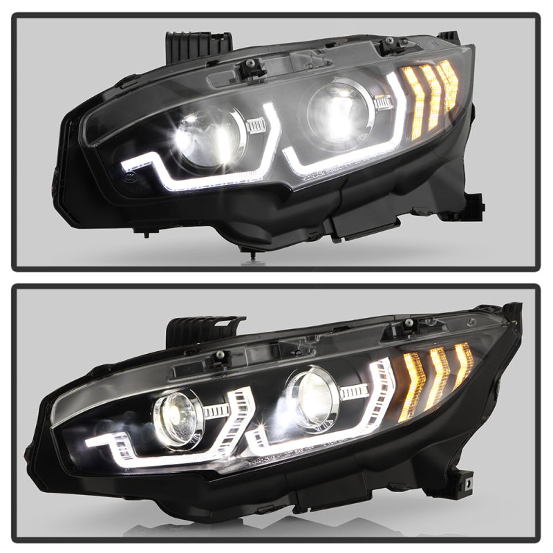 Honda Civic 16-20 LED Model High-Power LED Module Headlights - Black (PRO-YD-HC16LEDAP-SEQGR-BK) Headlights SPYDER