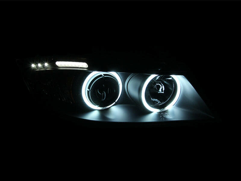 ANZO 2006-2008 BMW 3 Series E90-E91 Projector Headlights w/ Halo w/ LED Bar Black (CCFL) Headlights ANZO