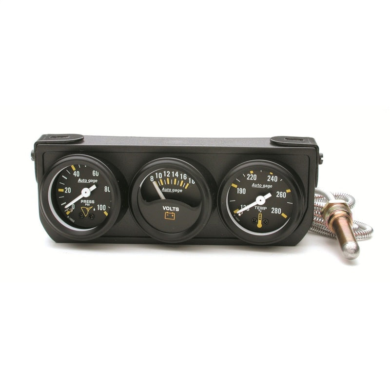 Autometer Auto Gauge Console Oil Pressure / WTMP / Volt. 1.5in 100 psi 280 Deg. 18V Mechanical BK Gauges AutoMeter