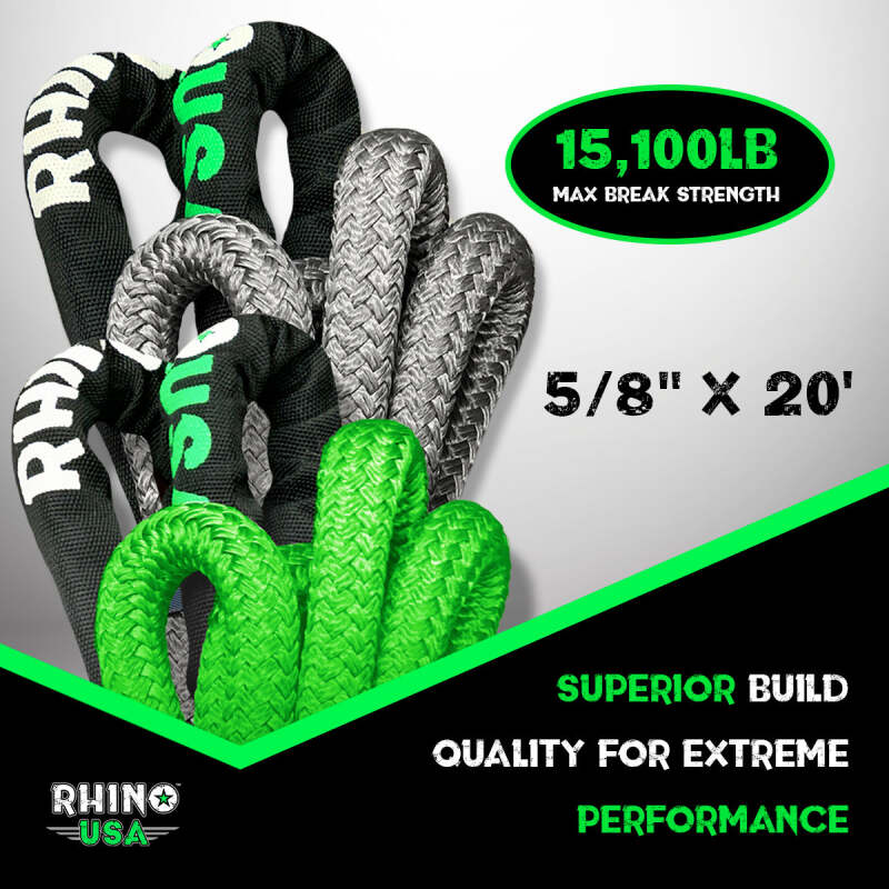Rhino USA Kinetic Energy Recovery Rope (5/8In X 20Ft) Green Cargo Tie-Downs Rhino USA