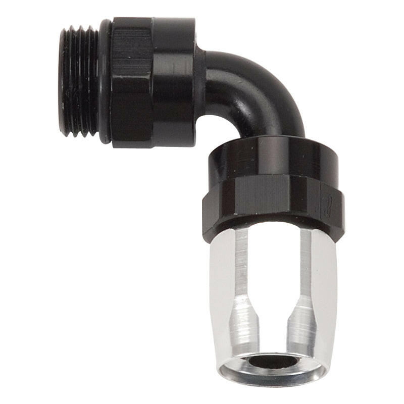 Russell Performance Hose End #6 to #6 Radius Inlet Port 90 Deg Blk/Clr Fittings Russell