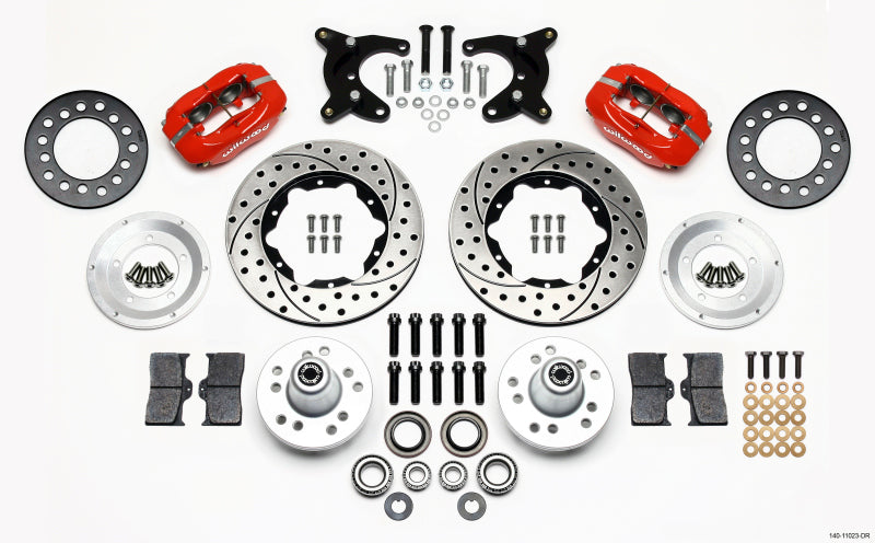 Wilwood Forged Dynalite Front Kit 11.00in Drilled Red 65-72 CDP A Body - 10in Drum Big Brake Kits Wilwood