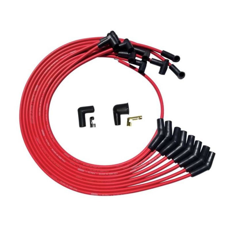 Moroso BBC Under Header 135 Plug Boots HEI Ultra Spark Plug Wire Set - Red Spark Plug Wire Sets Moroso