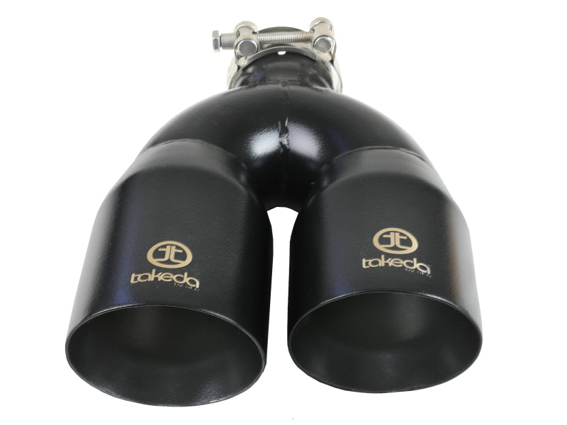 aFe Takeda 2.5in 304 Stainless Steel Clamp-on Exhaust Tip Passenger Side 2.5in Inlet 4inDual - Black Tips aFe