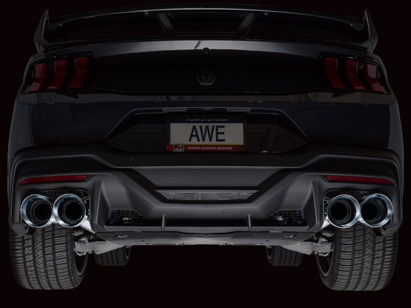 AWE 2024 Ford Mustang Dark Horse S650 RWD Track Edition Cat-Back Exhaust w/ Quad Chrome Silver Tips Catback AWE Tuning