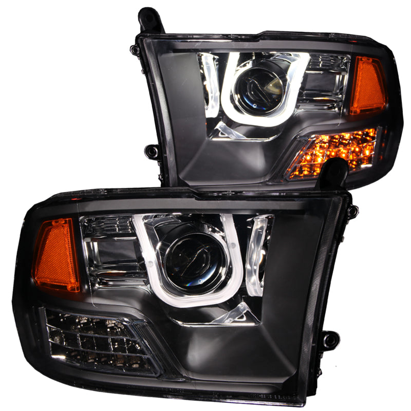 ANZO 2009-2016 Dodge Ram 1500 Projector Headlights w/ U-Bar Black Headlights ANZO