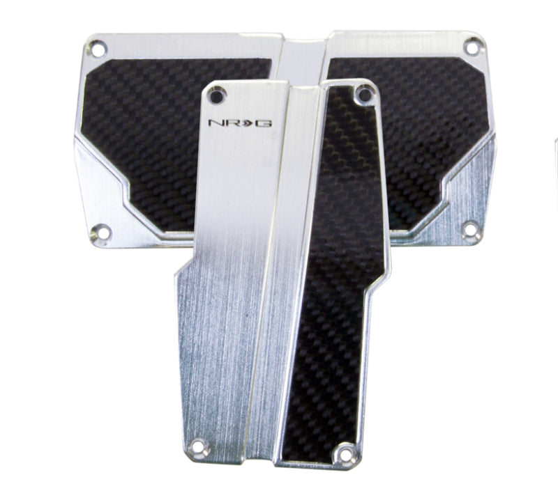 NRG Brushed Aluminum Sport Pedal A/T - Silver w/Black Carbon Pedal Covers NRG