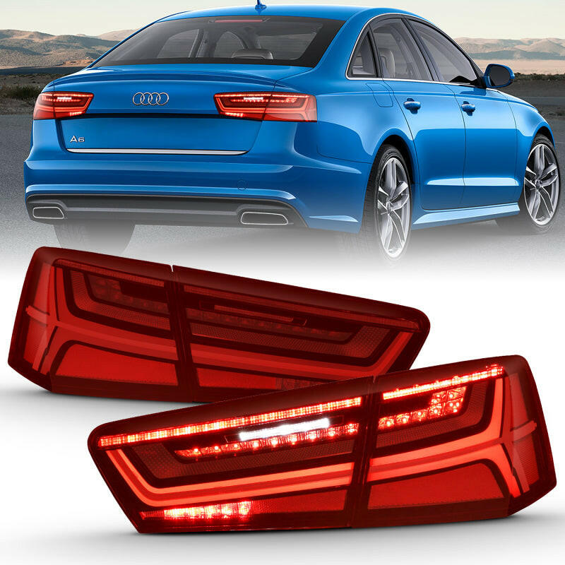 ANZO 2012-2018 Audi A6 LED Taillight Black Housing Red/Clear Lens 4 pcs (Sequential Signal) Tail Lights ANZO