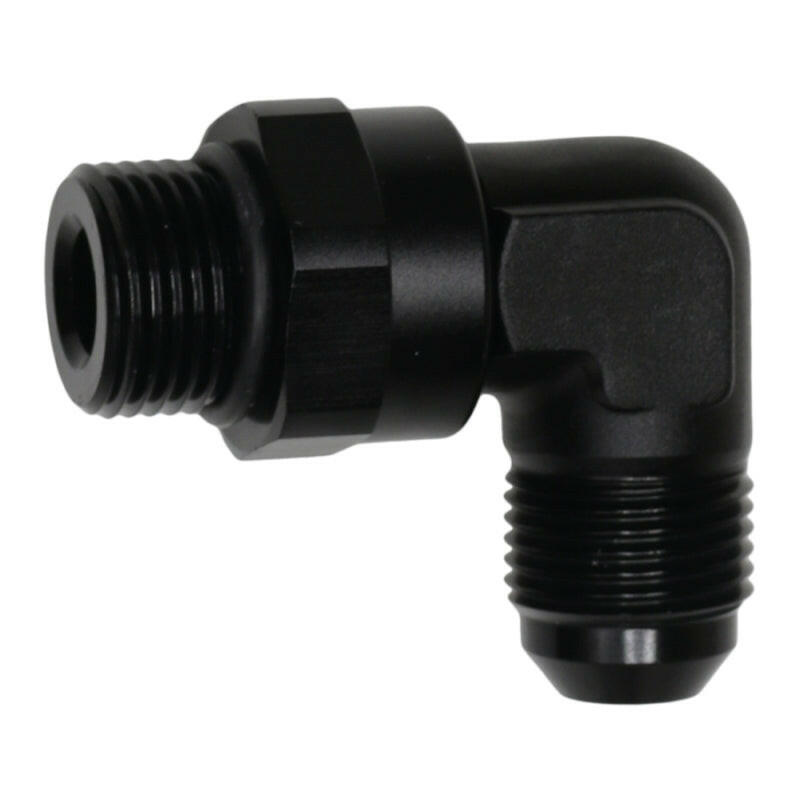 DeatschWerks 8AN ORB Male Swivel to 8AN Male Flare 90-Degree Fitting - Anodized Matte Black Fittings DeatschWerks