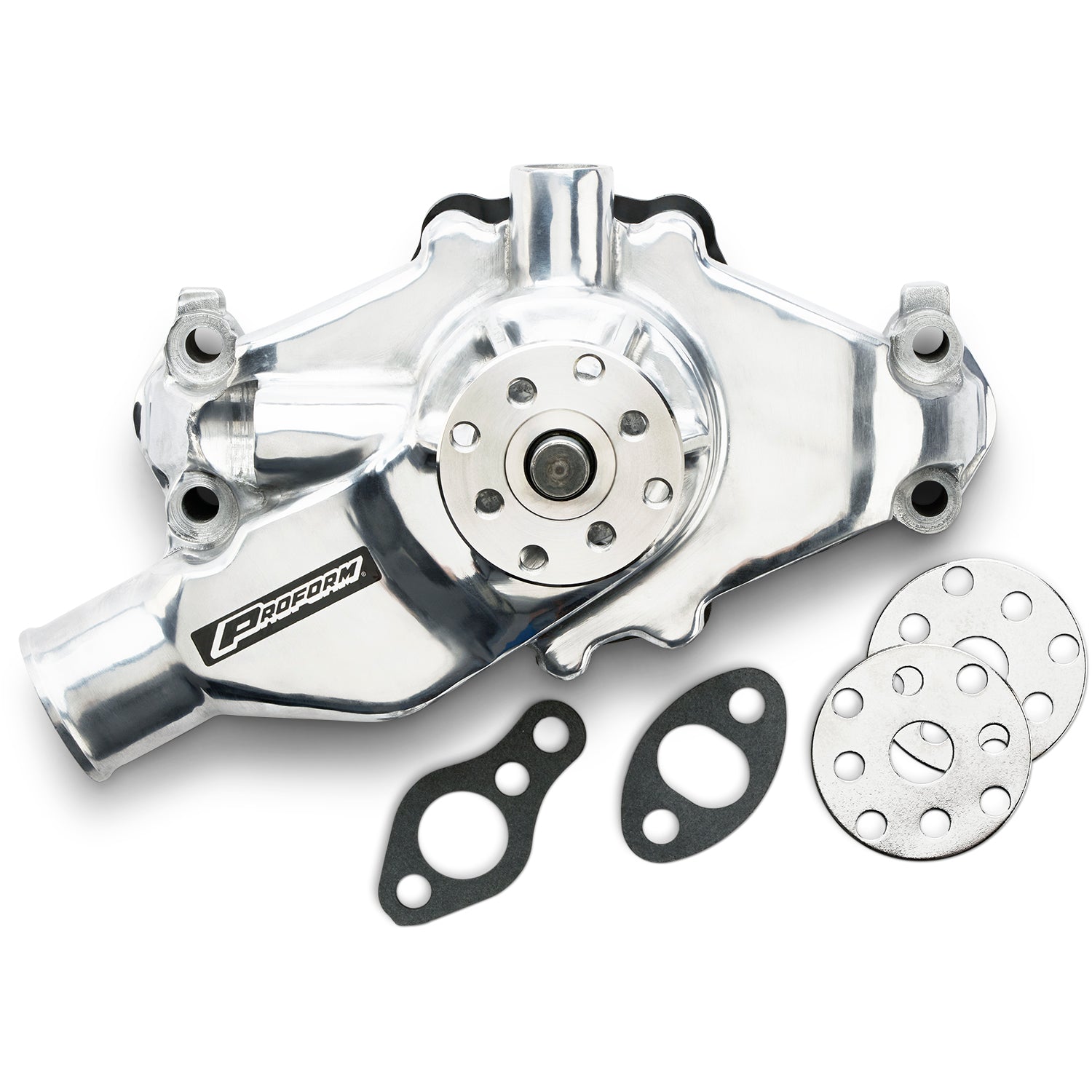 SBC Aluminum Water Pump Short Polished Engine Water Pump Proform