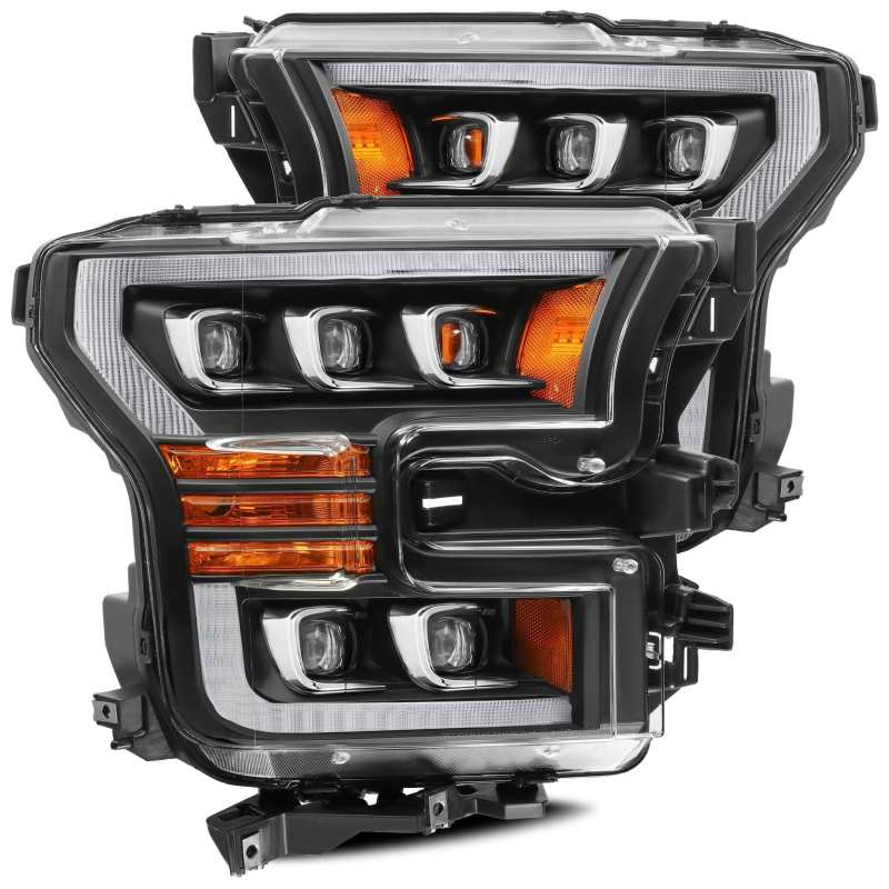 AlphaRex 17-20 Ford Raptor NOVA LED Proj Headlights Plank Style Matte Black w/Activ Light/Seq Signal Headlights AlphaRex