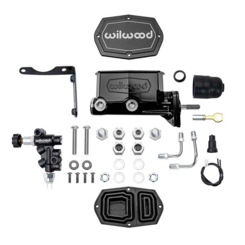 Wilwood Compact Tandem M/C Aluminum 1.00in Bore w/ Bracket/Valve/Push (Mopar) - Black E-coat Brake Master Cylinder Wilwood