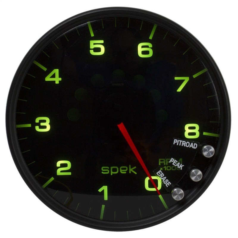 Autometer Spek-Pro Gauge Tachometer 5in 8K Rpm W/Shift Light & Peak Mem Black/Smoke/Black Gauges AutoMeter