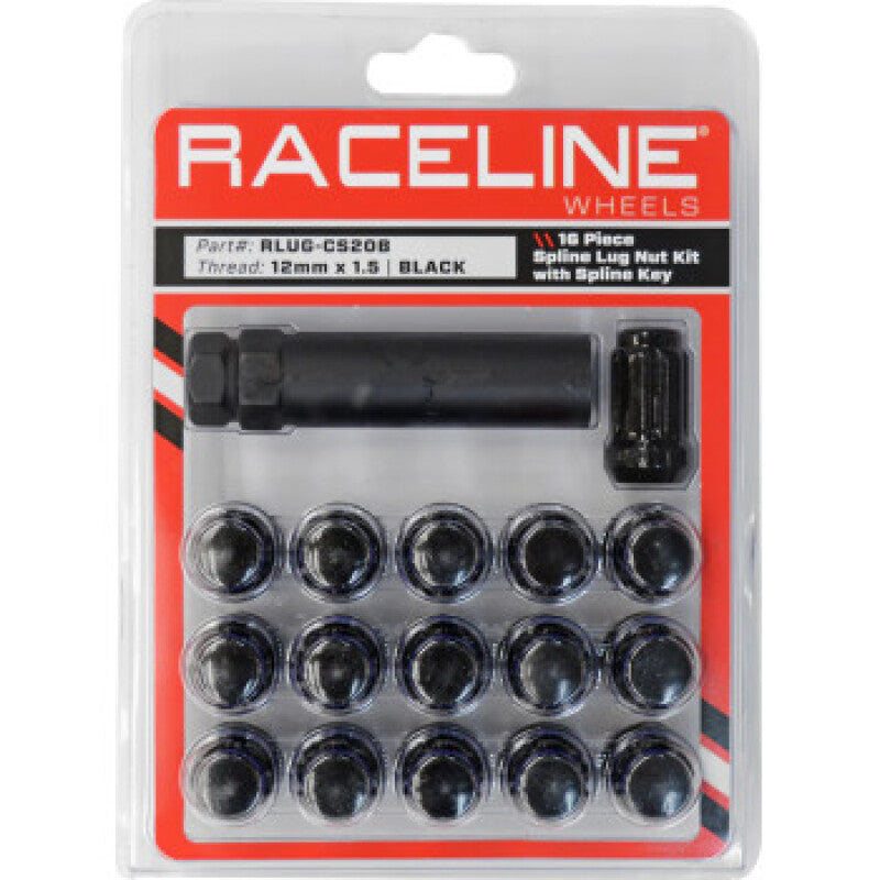 Raceline Spline Lug Nut Kit with Spline Key 12 x 1.5 - 16 Pack - Black Lug Nuts Raceline