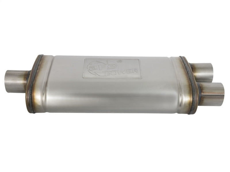 aFe MACHForce XP SS Muffler 2.5in Center Inlet / 2.5in Dual Outlets 18in L x 9in W x 4in H Body Muffler aFe