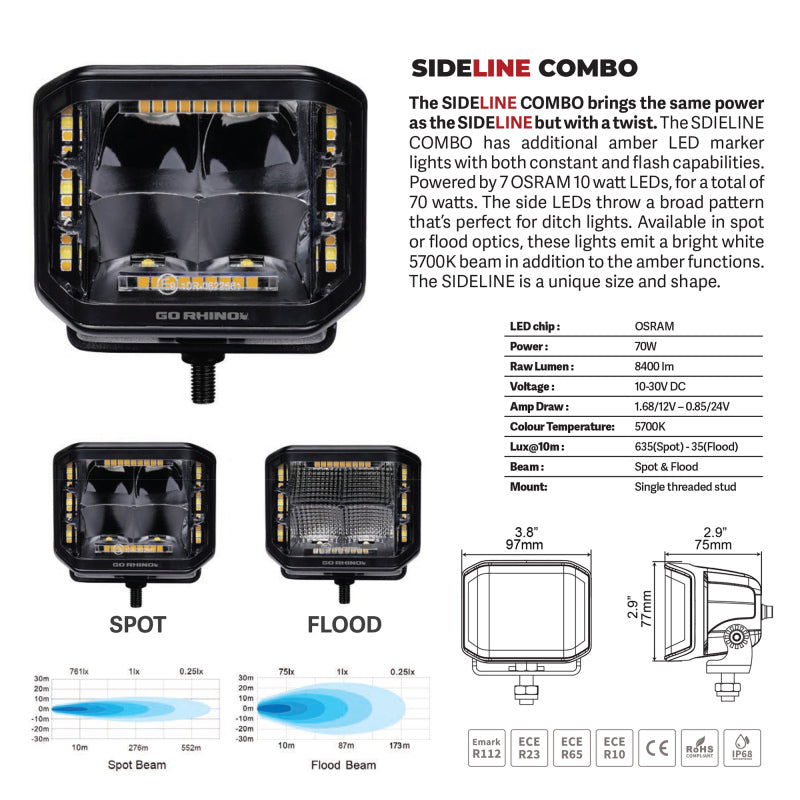 Go Rhino Xplor Blackout Combo Series Cube Sideline LED Spot Lights w/ Amber 4x3 - Blk (Pair) Light Bars & Cubes Go Rhino