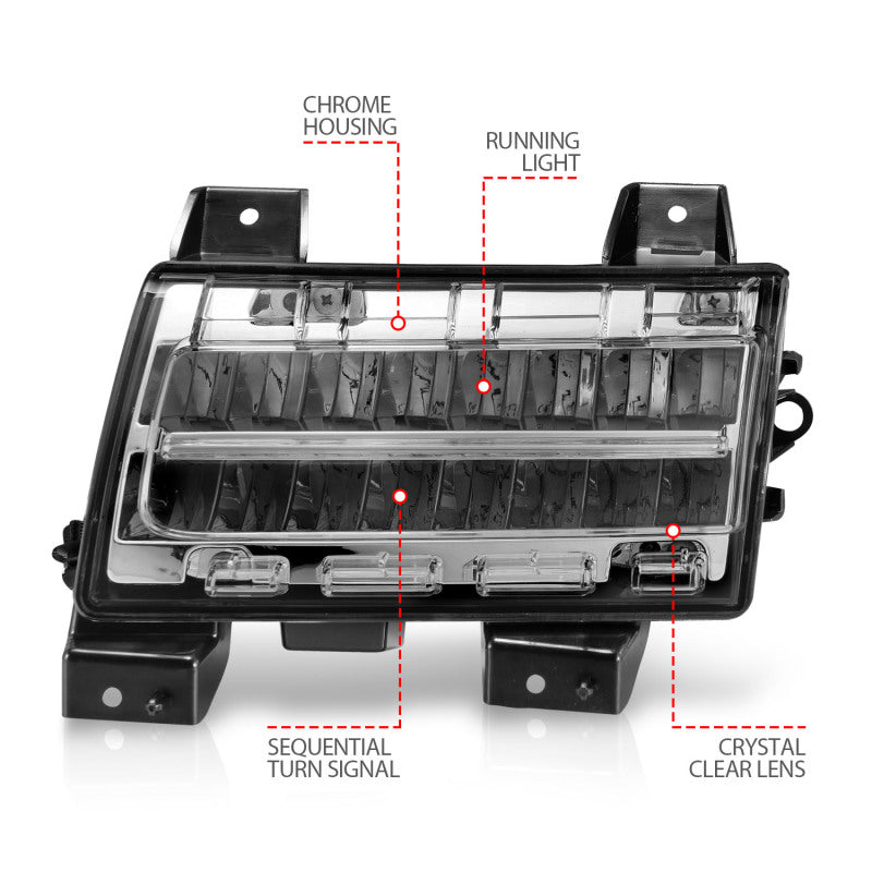 ANZO 2018-2021 Jeep Wrangler LED Side Markers Chrome Housing Clear Lens w/ Sequential Signal Lights Corner ANZO