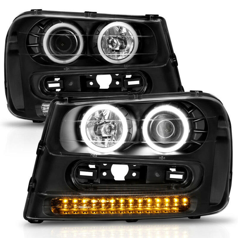 ANZO 2002-2009 Chevrolet Trailblazer Projector Headlights w/ Halo Black Headlights ANZO
