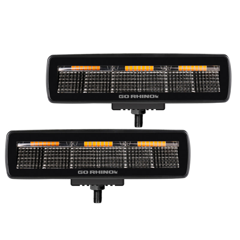 Go Rhino Xplor Blackout Combo Series Sixline LED Flood Lights w/Amber (Surface Mount) - Blk (Pair) Light Bars & Cubes Go Rhino