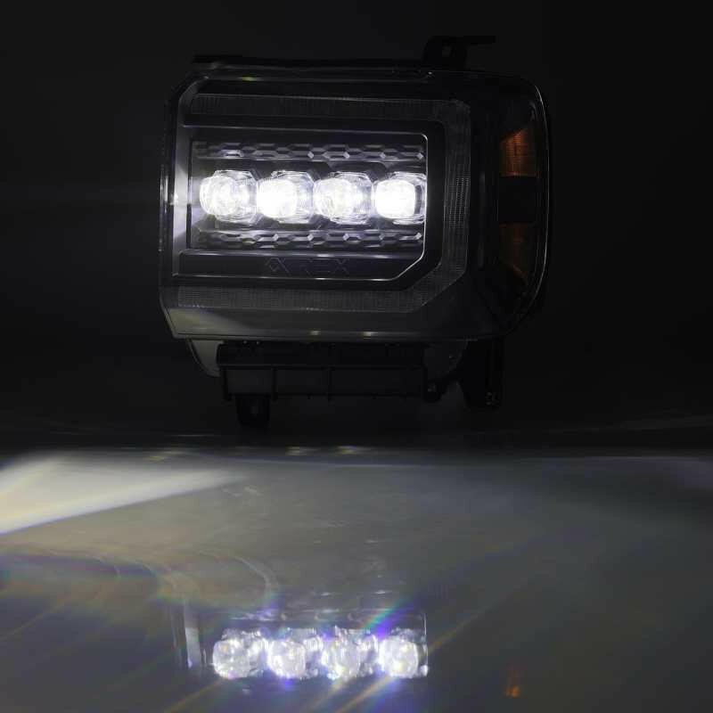 AlphaRex 14-18 GMC Sierra NOVA LED Proj Headlights Plank Style Black w/Activ Light/Seq Signal/DRL Headlights AlphaRex