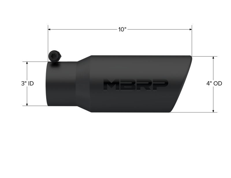 MBRP Universal Tip 4in OD 3in Inlet 10in Length Angled Rolled End Black Tips MBRP