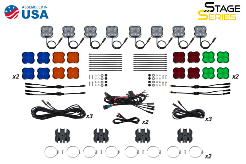 Diode Dynamics Stage Series SXS Rock Light Installer Kit - RGBW M8 (8-pack) Light Accessories and Wiring Diode Dynamics
