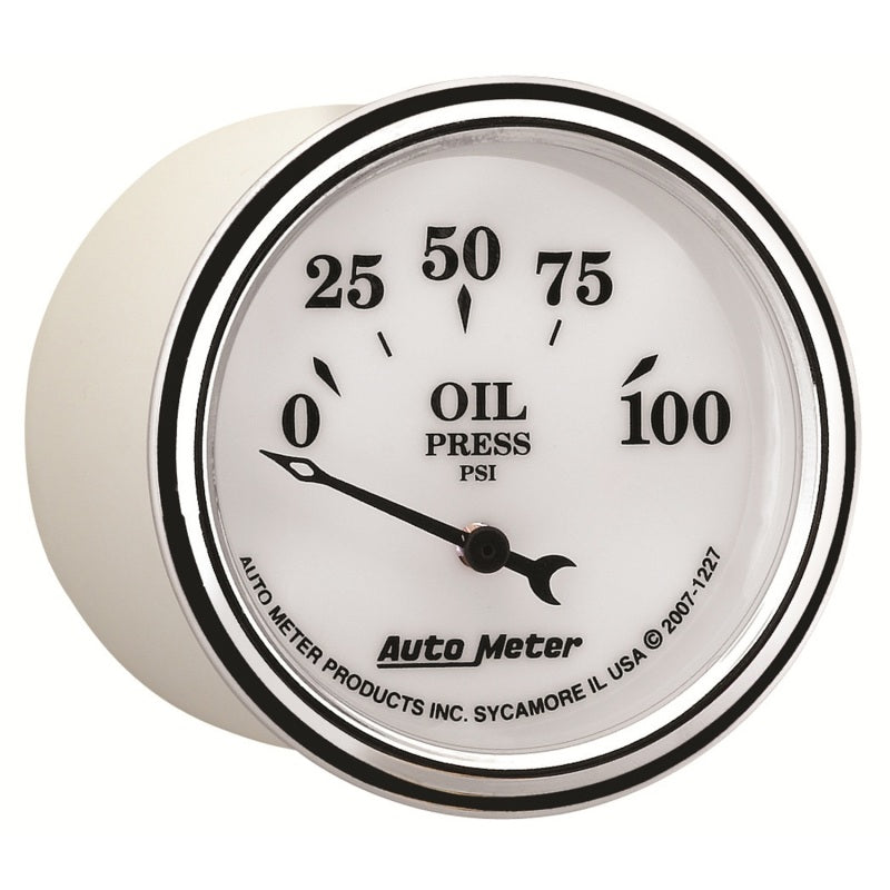 AutoMeter Gauge Oil Press 2-1/16in. 100PSI Elec Old Tyme White II Gauges AutoMeter