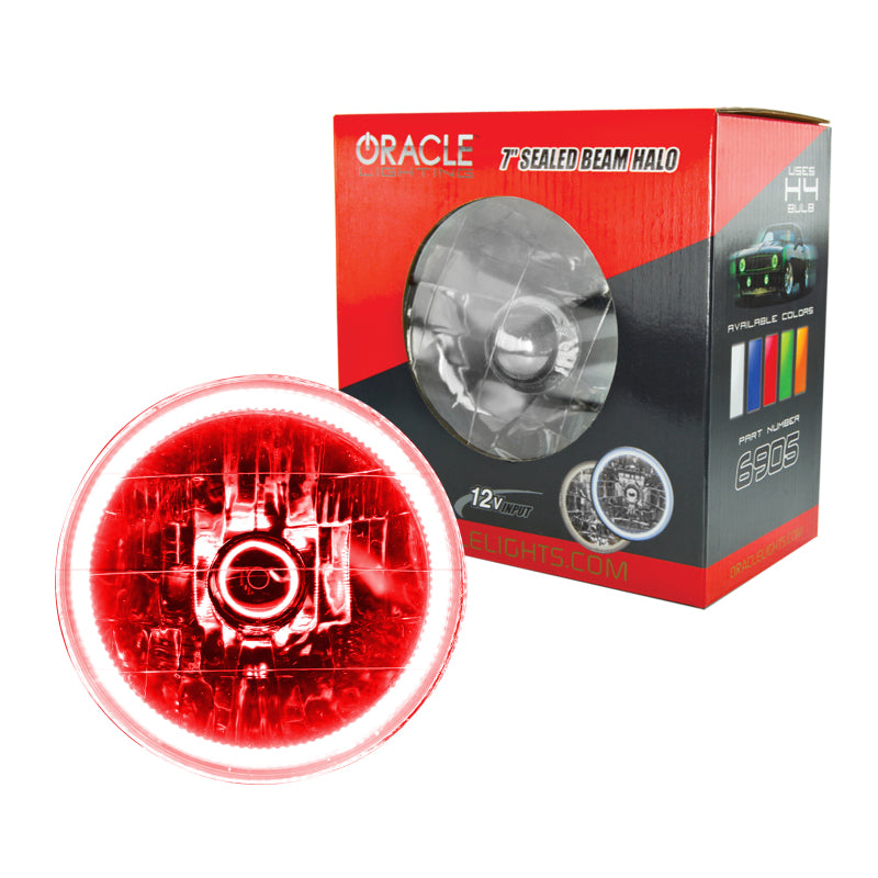 Oracle Pre-Installed Lights 7 IN. Sealed Beam - Red Halo Headlights ORACLE Lighting