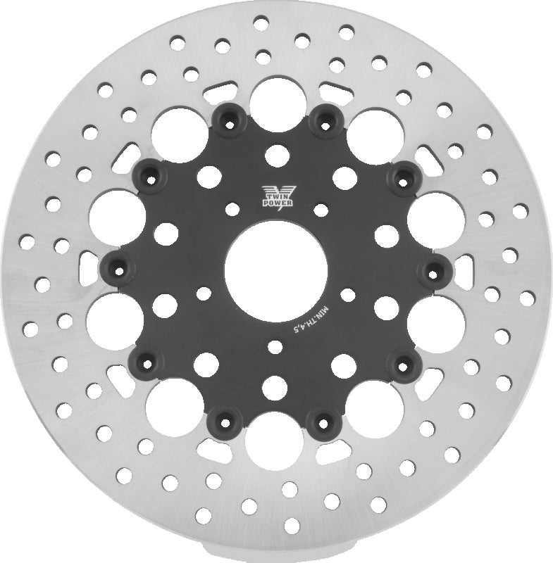Twin Power 08-13 FLH FLT 08-16 FLHR 06-17 Dyna Front 11.8 Floating Rotor With Holes Black Brake Rotors - OE TwinPower
