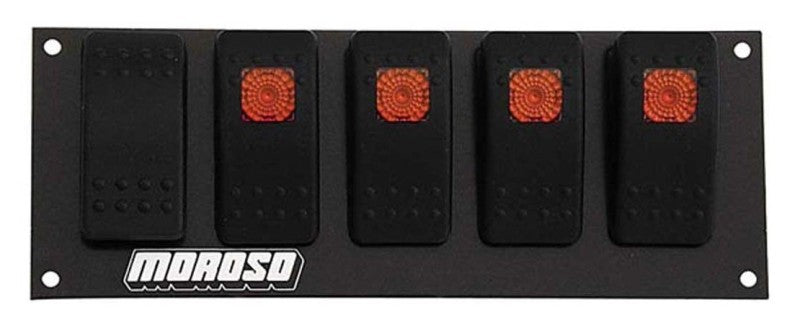 Moroso Rocker Switch Panel - Flat Surface Mount - LED - 2.488in x 6.695in - Five On/Off Switches Switch Panels Moroso