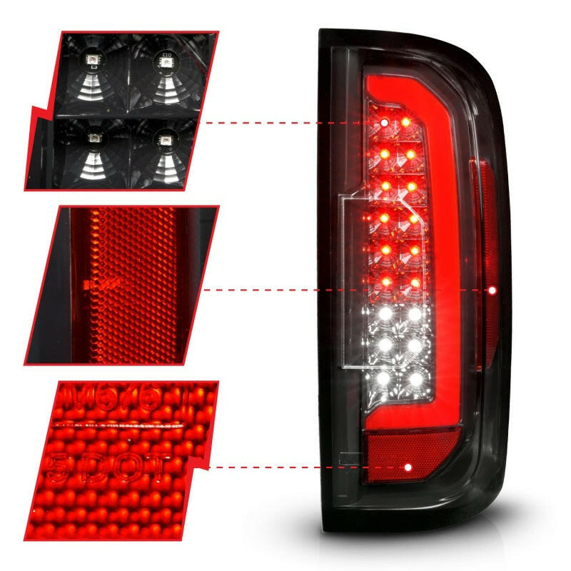 ANZO 15-21 GMC Canyon Full LED Taillights w/ Red Lightbar Black Housing/Clear Lens Tail Lights ANZO