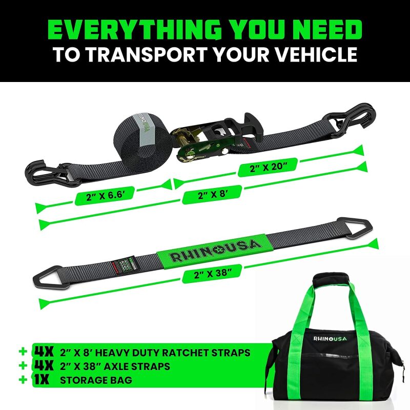 Rhino USA Heavy Duty Vehicle Tie Down Kit- Green Cargo Tie-Downs Rhino USA