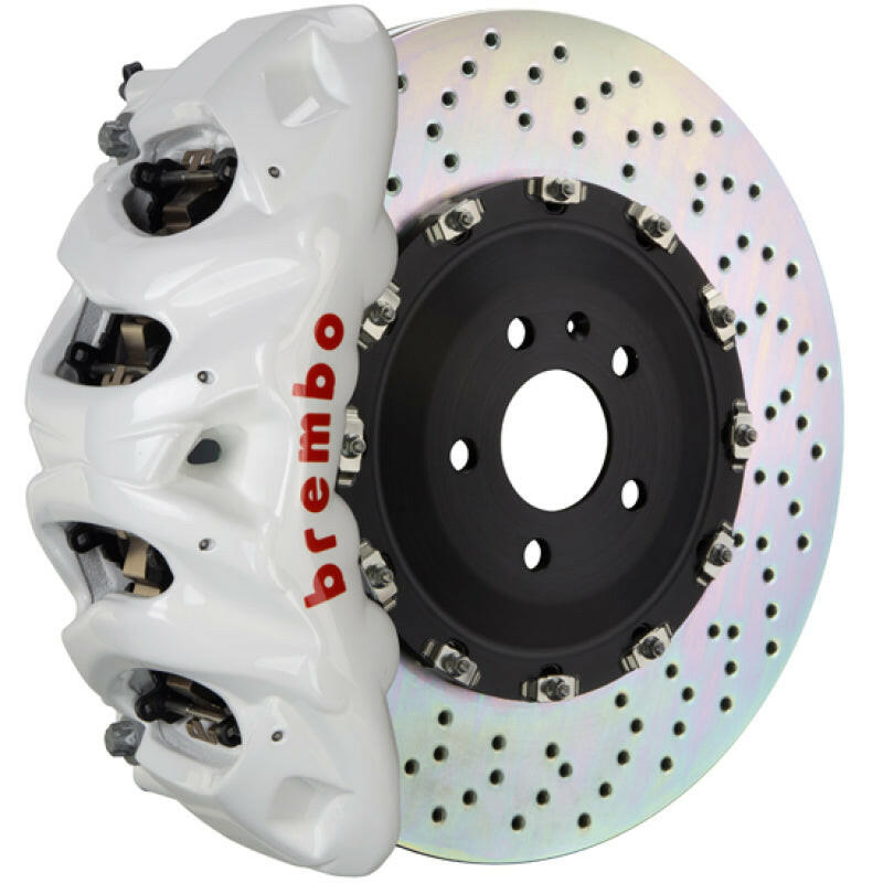 Brembo 15-19 Golf R Front GT BBK 6 Piston Cast 380x34 2pc Rotor Drilled- White Brake Kits - Performance Slot Brembo