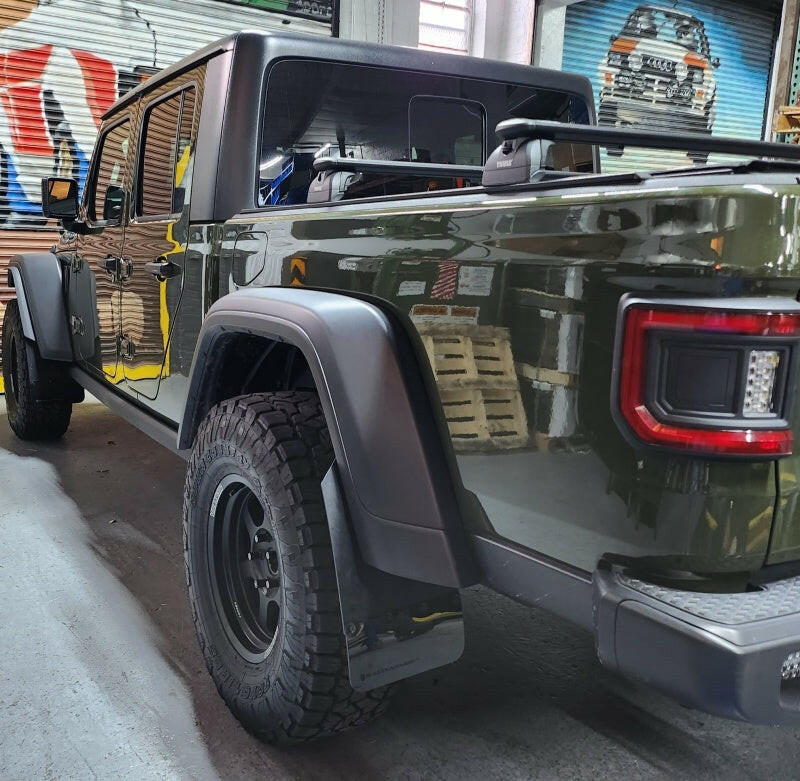 Rally Armor 19-25 Jeep JT Gladiator (Mojave/Rubicon) Black Mud Flap w/Grey Logo Mud Flaps Rally Armor