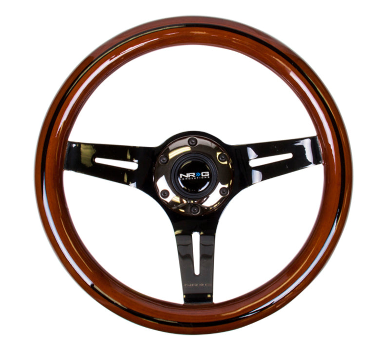 NRG Classic Wood Grain Steering Wheel (310mm) Dark Wood & Black Line Inlay w/Blk Chrome 3-Spoke Ctr. Steering Wheels NRG