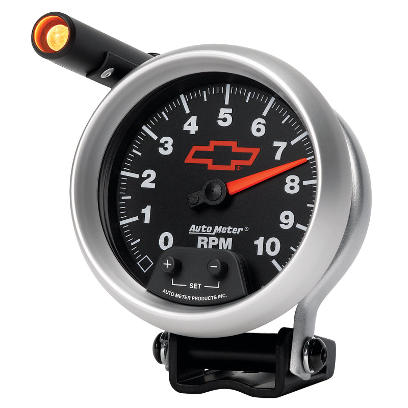 Autometer GM Red Bowtie Black 3-3/4in 0-10000 RPM Pedestal Mount Tachometer Quick-Lite Gauges AutoMeter