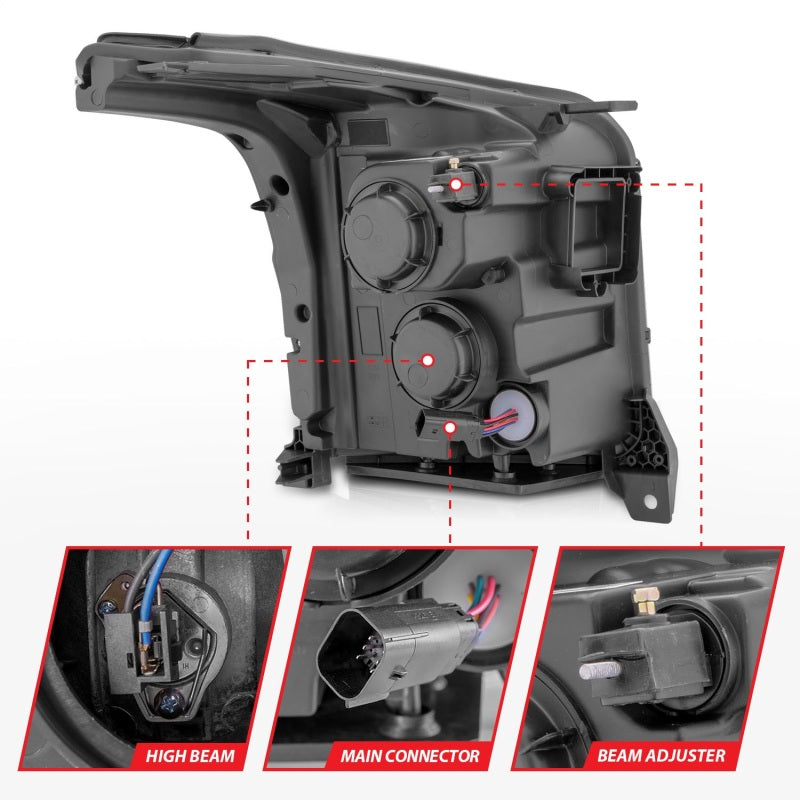 ANZO 2015-2017 GMC Yukon XL Projector Headlights W Lightbar - Chrome/Amber Headlights ANZO