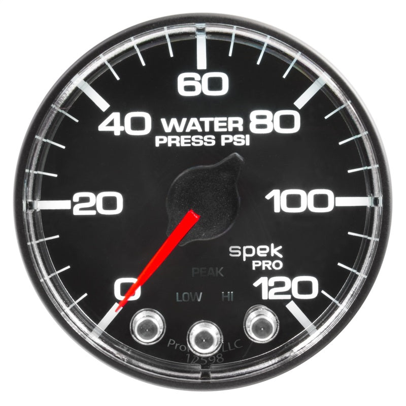 Autometer Spek-Pro Gauge Water Press 2 1/16in 120psi Stepper Motor W/Peak & Warn Blk/Chrm Gauges AutoMeter