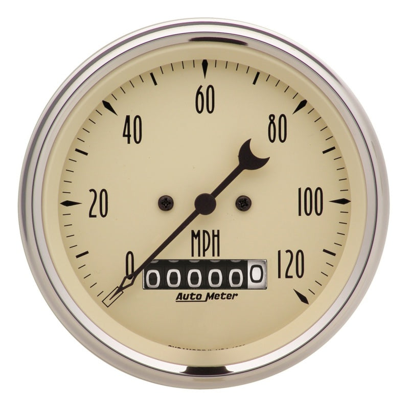 Autometer 3-3/8in 120mph Antique Beige Elec. Programmable Speedometer w/ Wheel Odometer Gauges AutoMeter