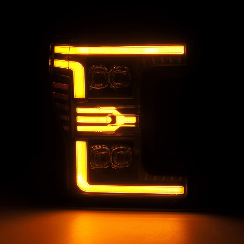 AlphaRex 17-19 Ford F-250/350/450 SD NOVA-Series LED Proj Headlights Bk w/Actv Light SeqSig & SBDRL Headlights AlphaRex