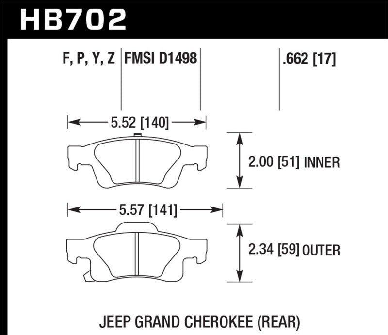 Hawk 11-12 Dodge Durango / 11-12 Jeep Grand Cherokee HPS 5.0 Rear Street Brake Pads Brake Pads - Performance Hawk Performance
