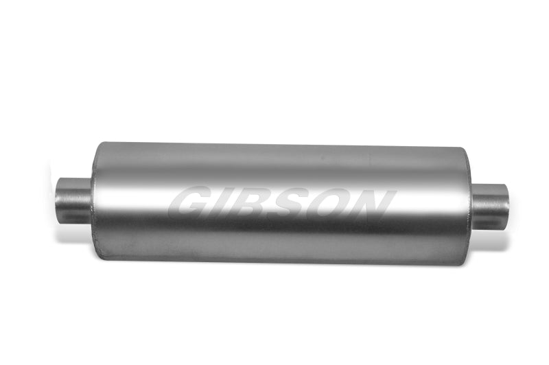 Gibson SFT Superflow Center/Center Round Muffler - 8x24in/3.5in Inlet/3.5in Outlet - Stainless Muffler Gibson