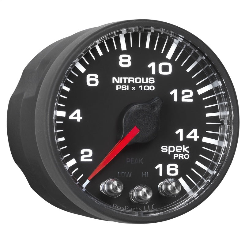 Autometer Spek-Pro Gauge Nitrous Press 2 1/16in 1600psi Stepper Motor W/Peak & Warn Blk/Blk Gauges AutoMeter