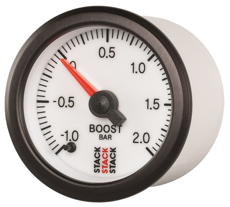 Autometer Stack 52mm -1 to +2 Bar (Incl T-Fitting) Pro Stepper Motor Boost Pressure Gauge - White Gauges AutoMeter