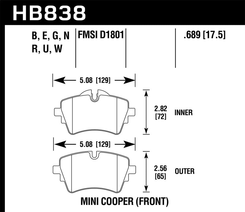 Hawk 14-17 Mini Cooper S HPS 5.0 Front Brake Pads Brake Pads - Performance Hawk Performance